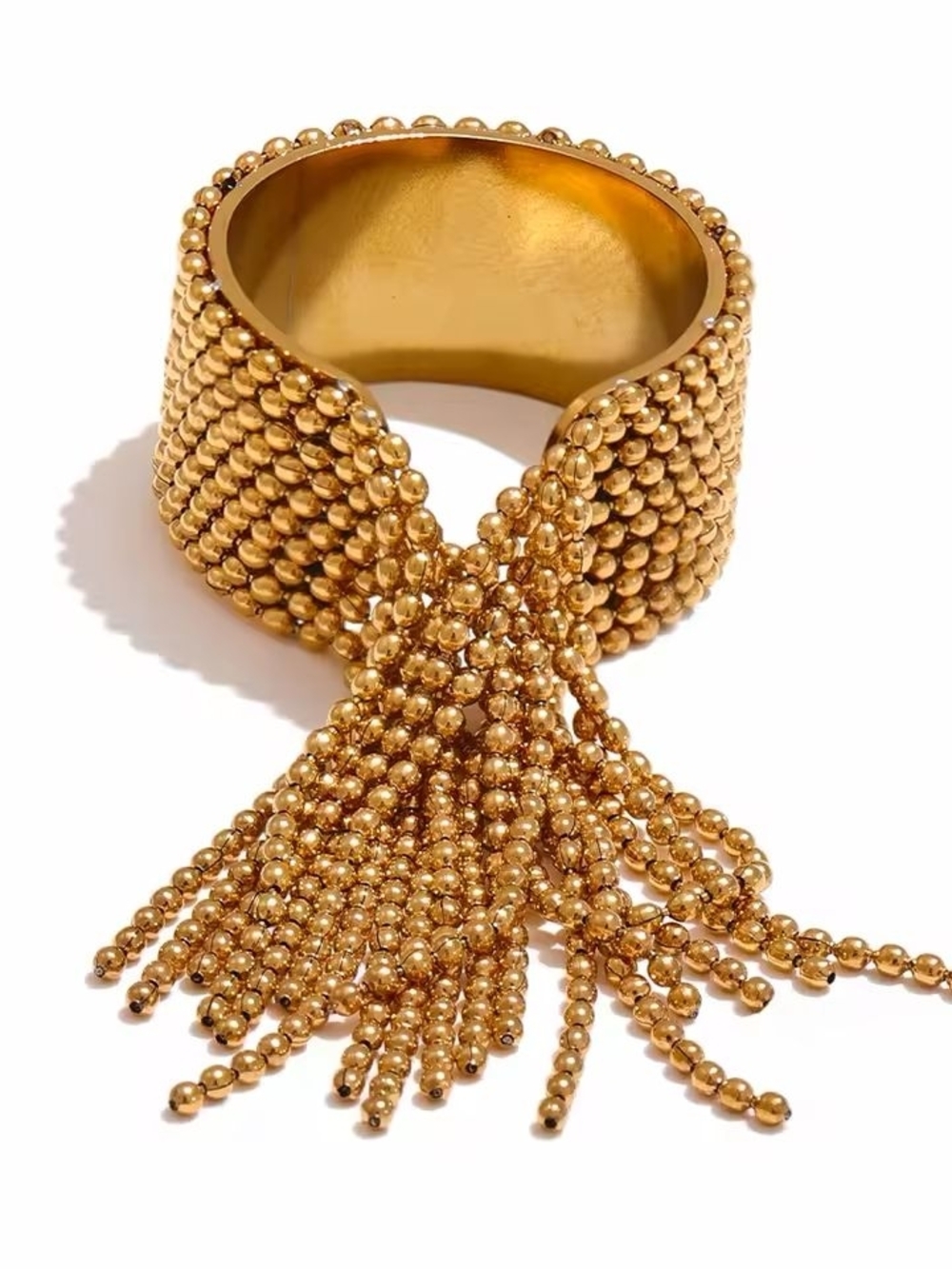 Gold Beaded Tassel Cuff Rings- Women Jewelry - Picture 7 of 8